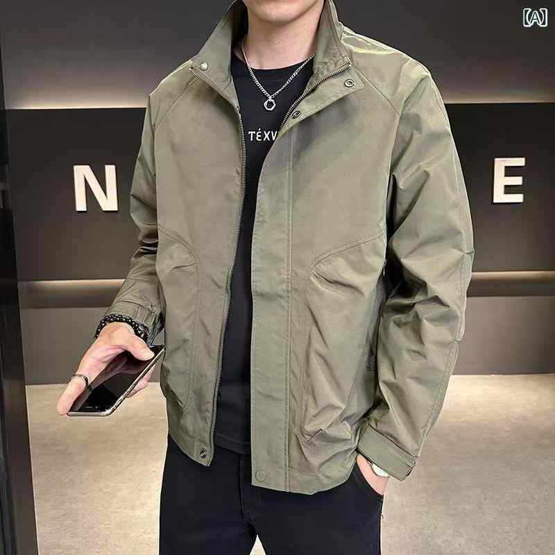 上衣 メンズ 日月 韓国風 流行り か細い相応う 照明ランプ色合い ボンネット付き添い人 薄っぺら ライトアウター 雨合羽 防風 コール天 ミリタリー緑であること 黒いこと カーキ