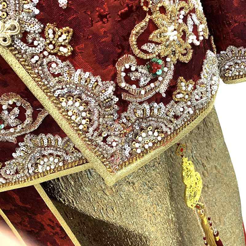 婚礼衣装 メンズ 男性用 新郎 オリエンタルモダン 中華服 秀禾服 珠刺繍 結婚式 セットアップ フォーマル 豪華感 ポリエステル ワインレッド レトロ クラシカル｜MIRAIYUKI