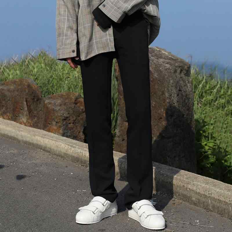 スラックス メンズ 男性用 カジュアル ビジネス 通勤 普段使い 韓国風 ゆったり リラックス ストレート 綿 コットン アイロン不要 シワになりにくい ロングパンツ ブラック 秋冬|MIRAIYUKI