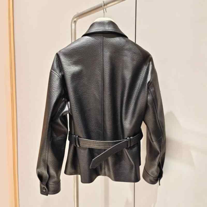 上衣 レディース 羊革 遊撃手丈 アウター 長袖 春 なめし革 黒いこと 革 翻 collar 心地よい 表現スタイル