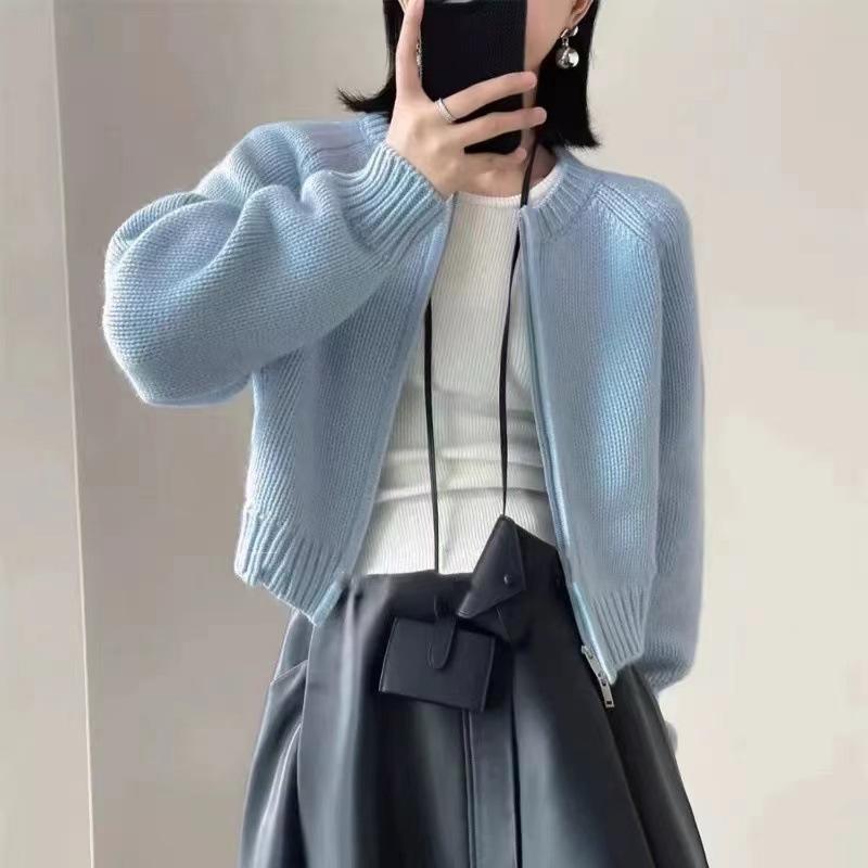 編み物ジレー レディース 晴れ晴れしい感 薄墨色 レトロ 羊毛 ジップアップ ゆったり 遊撃手丈 朦々たる 労働者の一団のど首 長袖 羽織り 秋冬 成年者心地よい