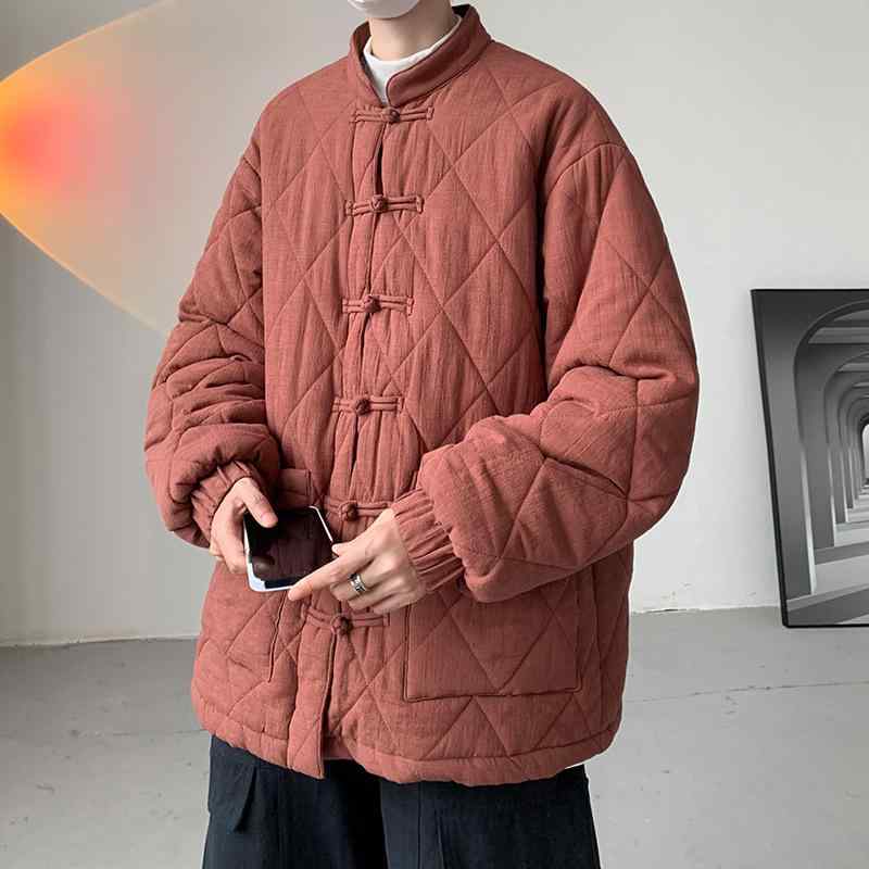 中綿上衣 メンズ 成人男性用 瀬戸もの風 唐装 朦々たる 照明ランプ色合い 瀬戸もの名取り草 読み合わせる柄 レトロ ゆったり 心地よい 防寒 秋冬