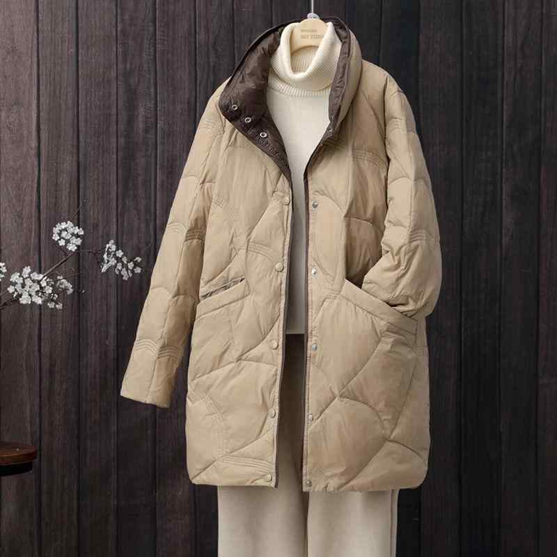 羽?服 レディース 馬鹿でかい大きさ 中綿 厚地の外套  成人女性用 ゆったり 軽さ 落ち込む 秋冬 薄っぺら アウター 立襟 長袖 白 黒 カーキ 珈琲色 赤