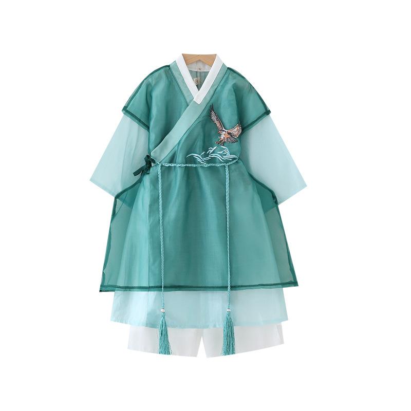 瀬戸もの御召しもの ちびっ子用 男女兼用 漢服 襦裙 唐装 御召しもの 歳月 中国風 民族御召しもの 告げ知らせる会 一こま御召しもの 90珊 100珊 110珊 120珊 130珊 140珊 150珊 緑であること 青碧