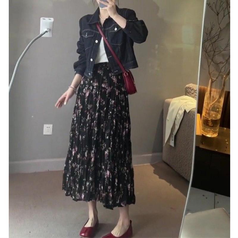 セットアップ レディース 春秋 きれいめ 上品 カジュアル 通勤 オフィス 大人女性 デニムジャケット Gジャン ミディ丈スカート ポリエステル スパンデックス 上下2点セット|MIRAIYUKI
