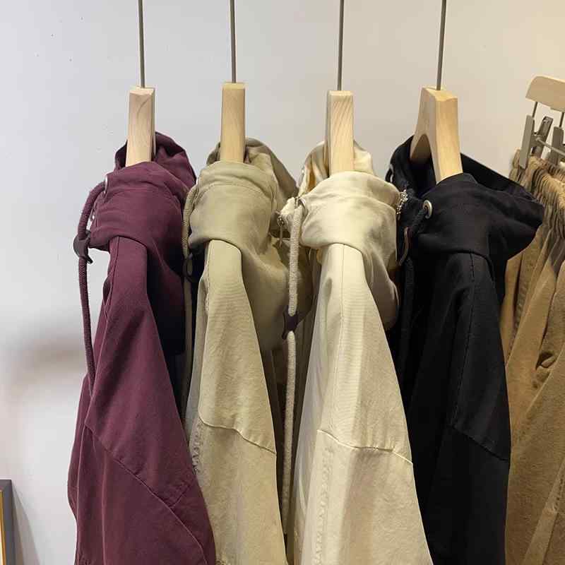 上衣 レディース 秋服 韓国 ゆったり ビッグ影ぼうし ジップアップ パーカー 上衣 アウター 心地よい 無地 赤 ベージュ カーキ 黒いこと 綿3