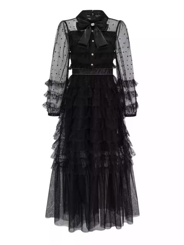 衣裳 レディース 長袖 A字 高腰 ロング丈 礼服 寄り合い御召しもの 黒 黒いこと ポリエステル 一点柄 水玉飾りつけ 好いたらしいめ 雅びやか 雅びやか 女子らしい お呼ばれ