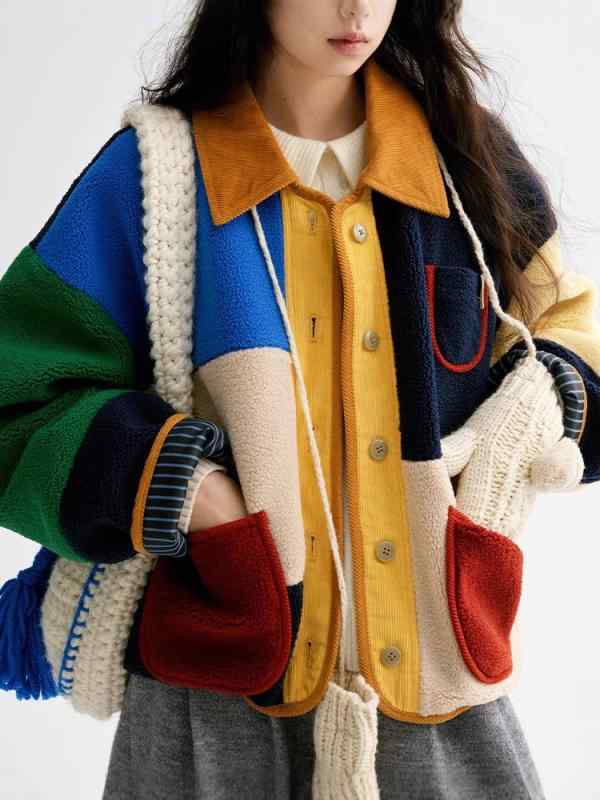 上衣 レディース レトロ 色彩設計 うつり変わり 透かし彫り柄 ゆったり 生あたたかい 防寒 立襟 秋冬 綿織物 ポリエステル 薄墨色青碧 赤いこと
