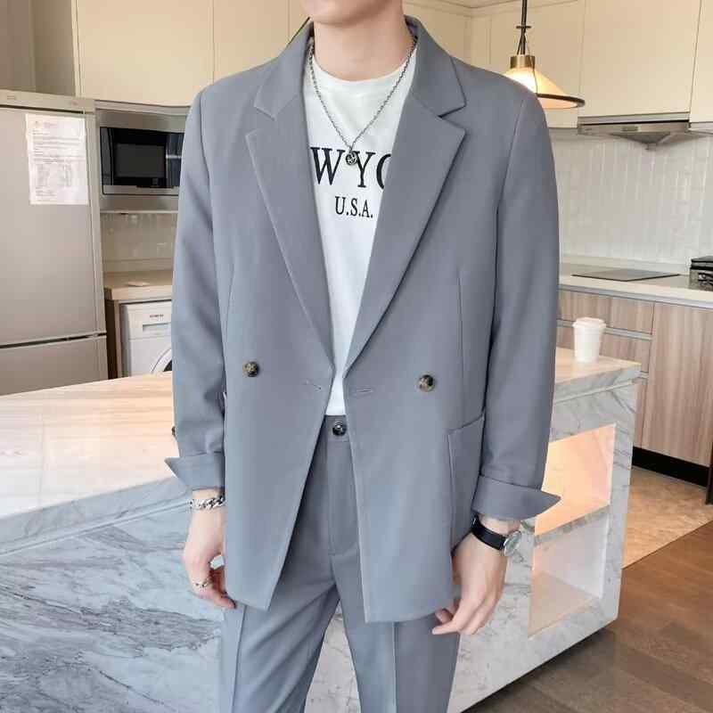背広 成人男性用 ゆったり 韓国 テーラードジャケット 心地好い 秋冬 薄墨色 黒いこと 緑であること ベージュ M L XL 2XL 3XL