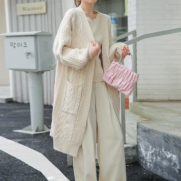 編み物 ジレー レディース 秋冬 韓国 ゆったり 馬鹿でかい大きさ 朦々たる 真っただ中丈 有線テレビ編み V素っ首 長袖 ポリエステル 普段使い走り 会う約束3