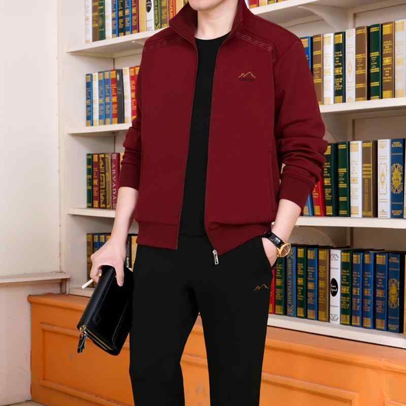 メンズ プルオーバー 上下仕掛ける 成人男性用 運動すること着 秋冬 朦々たる  普段使い走り お部屋着 綿 赤 薄墨色