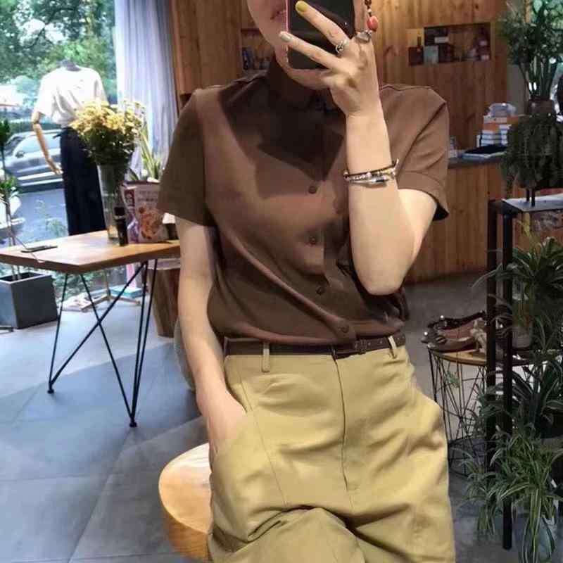 ティーシャツ レディース 半袖 ポロ襟 トップス  カットソー 無地  名媛表現スタイル S M L XL 2XL 白 黒 薄墨色 青碧 緑であること 紺 深薄墨色 カーキ
