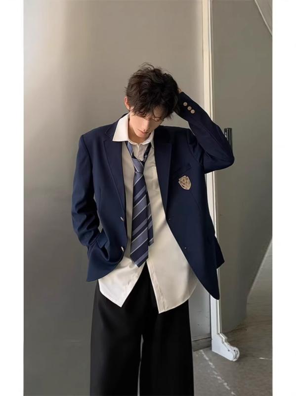 上衣 メンズ ユニフォーム風 夏背広 紺スポーツジャケット テーラードジャケット スポーツジャケット 成人男性用 学院風  耐摩耗 高色牢度 ポリエステル リネン3