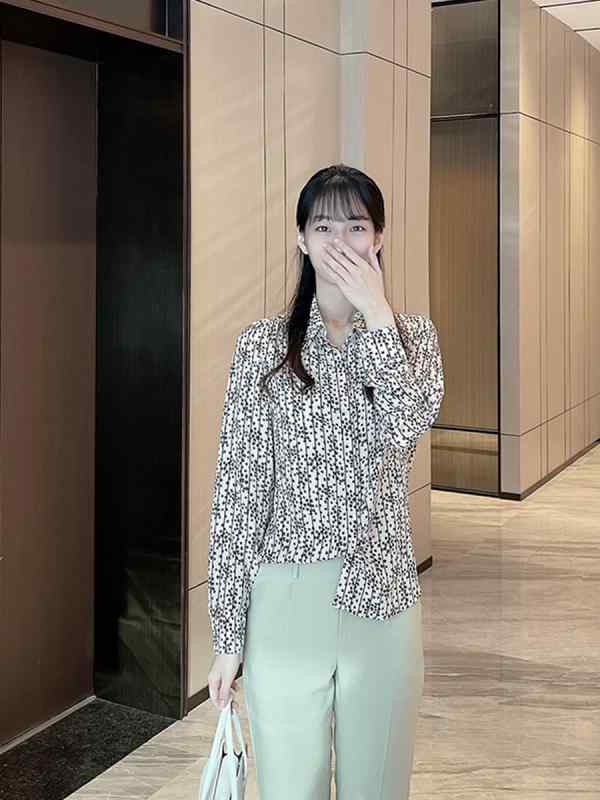 プルオーバー レディース 春夏 桑蚕? トップ 長袖 POLOのど首 花柄 刷り上げる 通い 事務室 白 S M L XL
