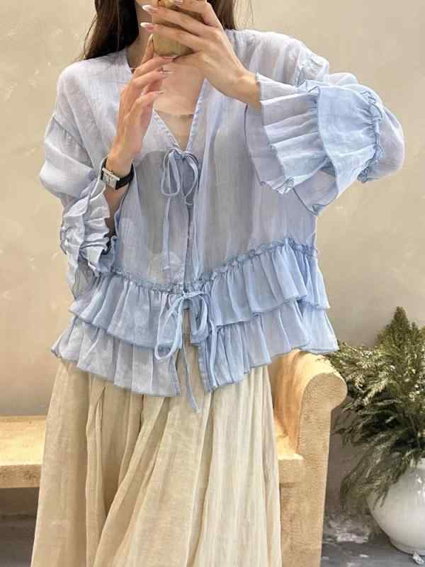 ティーシャツ レディース 春夏 ?麻 Vのど首 七分袖 ジレー トップ ゆったり 読みもの返り咲き 羽織り 日焼押しとどめる3