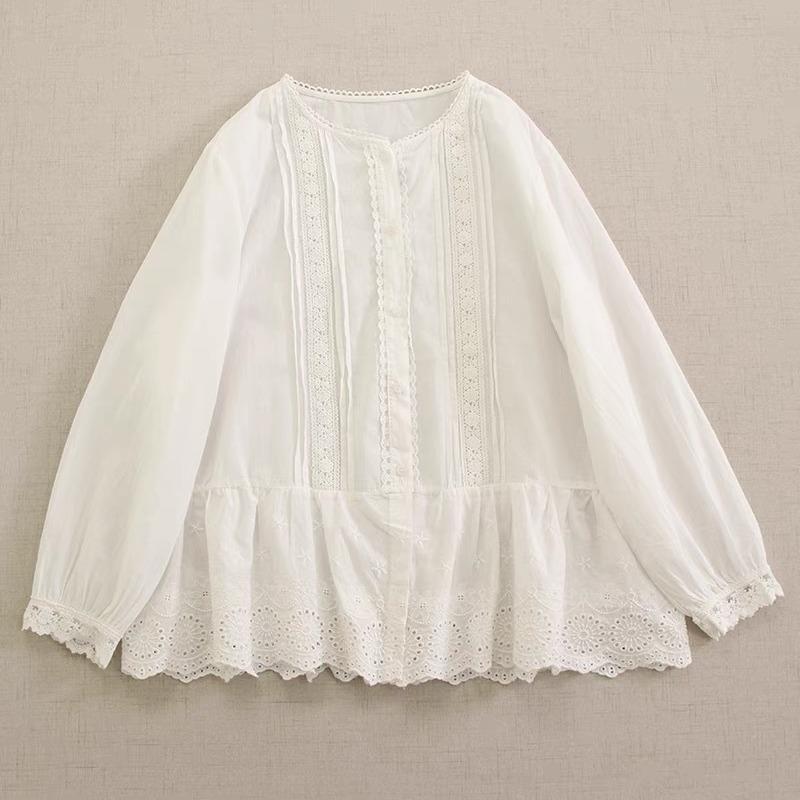 プルオーバー レディース 森お嬢さん系 刺しゅう 花柄 スピード競技 長袖 綿織物 縫い 丸首 ゆったり 杏色 白 春 開襟 トップス3