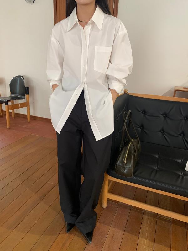プルオーバー レディース 春 長袖 綿織物  トップス 韓国 心地よい ゆったり 並み並み丈 羽織り ジレー 無地 珈琲色