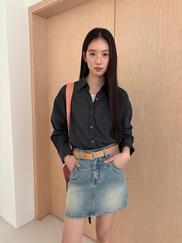 ティーシャツ レディース 韓国 長袖 襟付き添い人 ポリエステル 無地 ゆったり うつり変わり トップ トップス 薄墨色 緑であること 白いこと 青碧 パープル 赤なす赤いこと 普段使い走り3