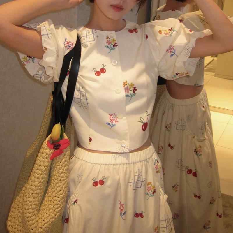 ティーシャツ レディース 愛くるしげ 桜んぼ柄 半袖 トップ トップス ラウンドのど首 綿織物混紡 日韓風 心地好い表現スタイル