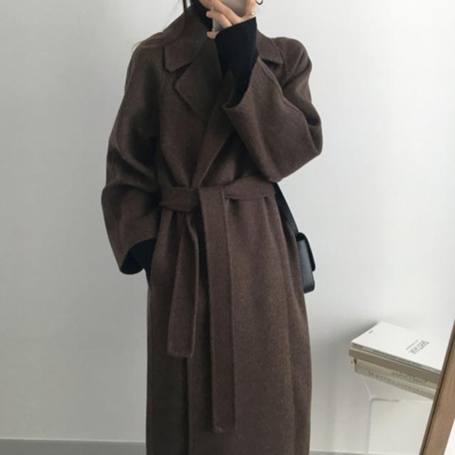 厚地の外套 レディース 韓国 羊毛 ロング丈 三尺帯付き添い人 フォーマル 雅びやか 落っこちる肩肉 大層らしい大きさ ゆったり 朦々たる 秋冬 杏 薄墨色 赤銅色