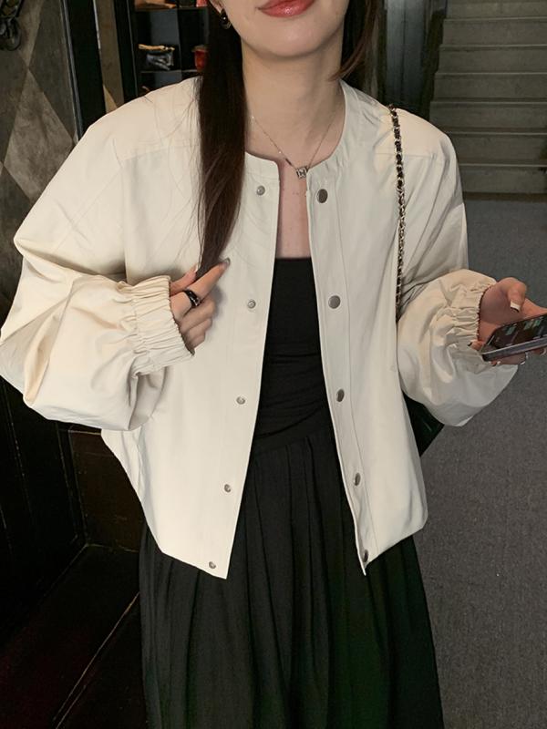 上衣 レディース 春 ラウンドのど首 ゆったり 韓国 心地よい 無地 遊撃手丈 ベイスボール服 野球上衣 アウター 厚地の外套 綿 ポリエステル ベージュ系 緑であること系3