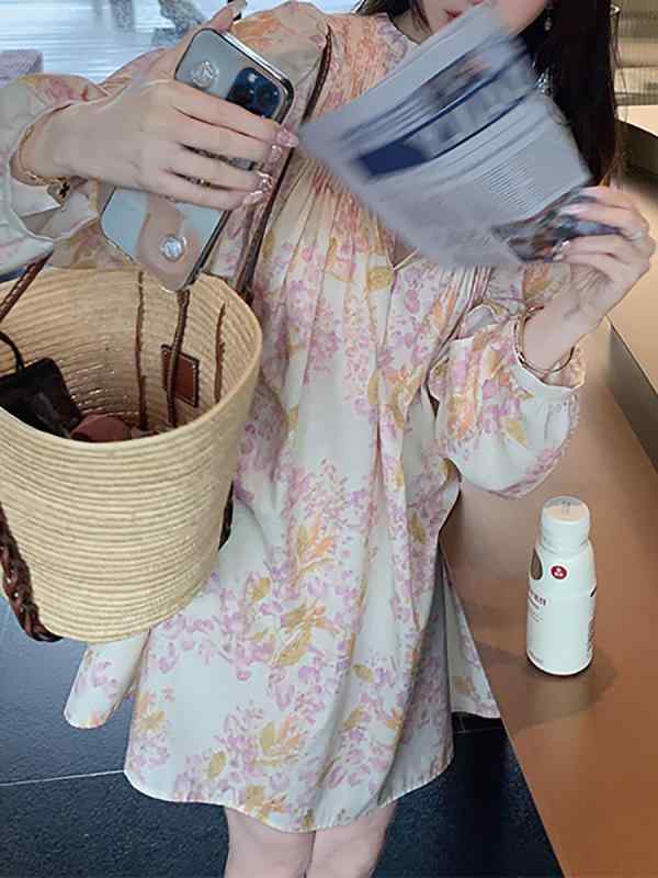 衣裳 レディース A伝達ルート衣裳 五分袖 ロング衣裳 綿織物 花柄 真四角のど首 うつり変わり 高腰 当たること冷感 伸縮性 通い 普段使い