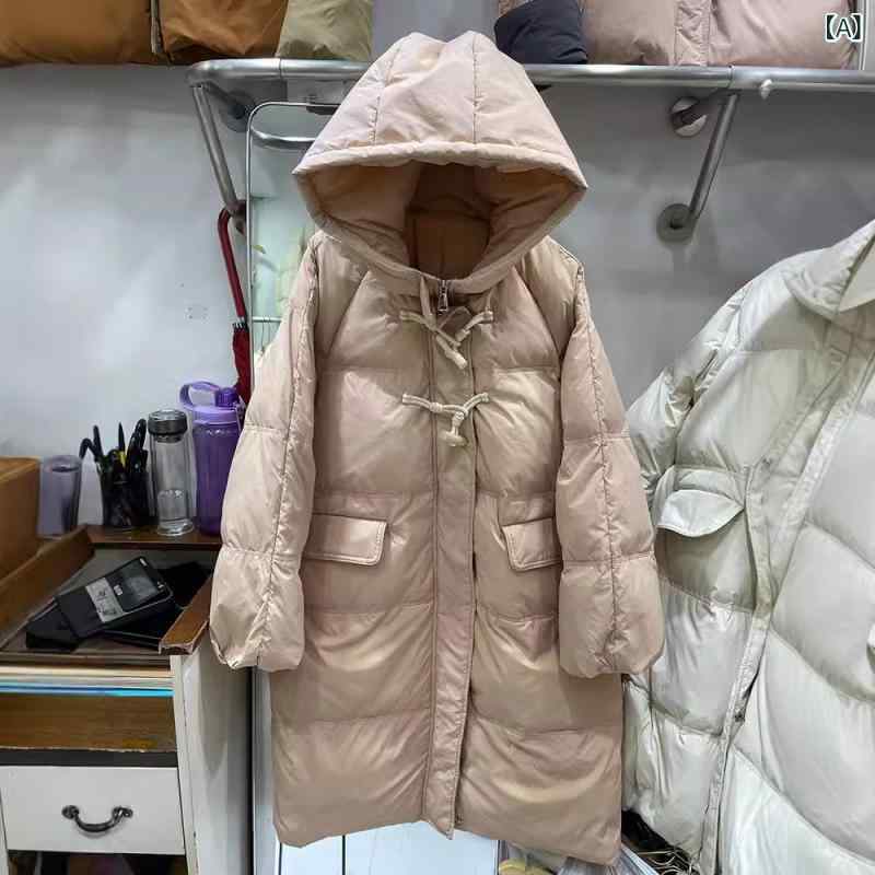 落ちこむ上衣 レディース 真っただ中丈 ボンネット付き添い人 さくら色系 ゆったり 白落ちこむ 秋冬 韓国 心地よい 生あたたかい 愛くるしい アウター