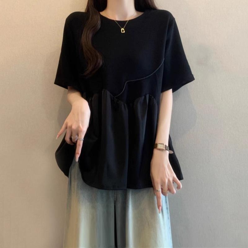 プルオーバー レディース 半袖 黒 杏色 気が大きい大きさ ゆったり 体型押しかぶせる ドルマンスリーブ 当たること冷感 愛くるしげ