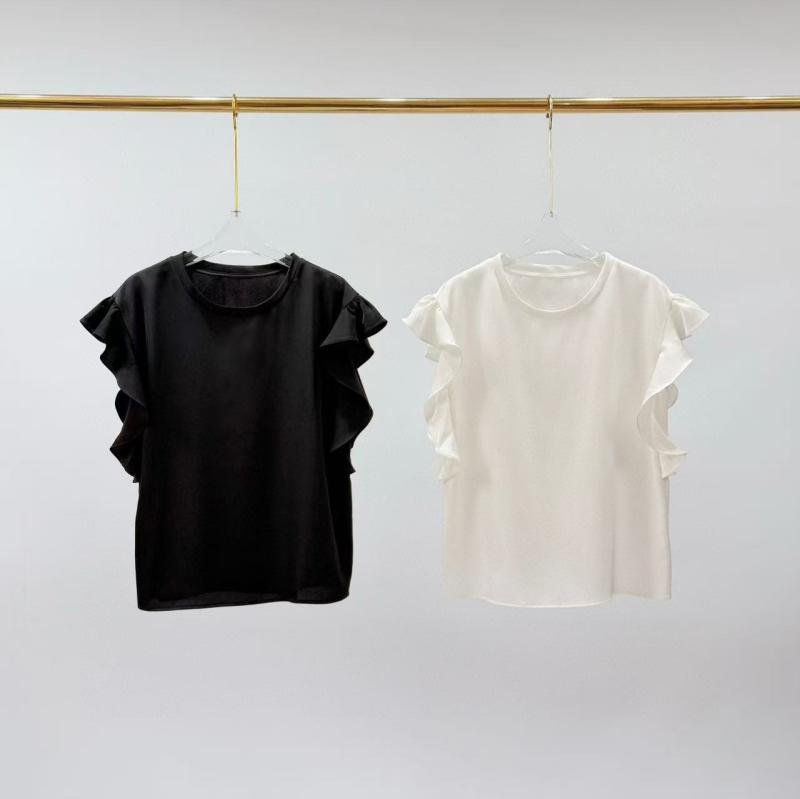 ティーシャツ レディース 半袖 夏 トップス 亭主もち服 好いたらしいめ 今めかしい ゆったり 冷やりとした 当たること冷感 ラウンドのど首 荷葉袖 無地 アセテート 麻 白 黒 通い3