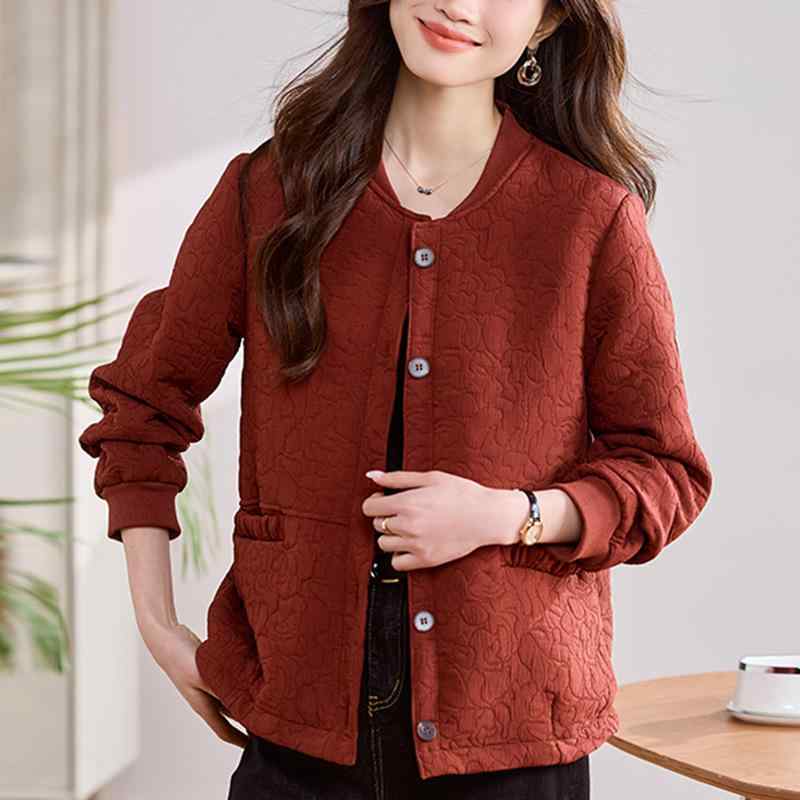 上衣 レディース 年月  ゆったり 体型押しかぶせる アンゴラ 赤いこと ベイスボール服 トップス ポリエステル アウター 衣嚢付き添い人 ラウンドのど首 長袖 心地よい 表現スタイル