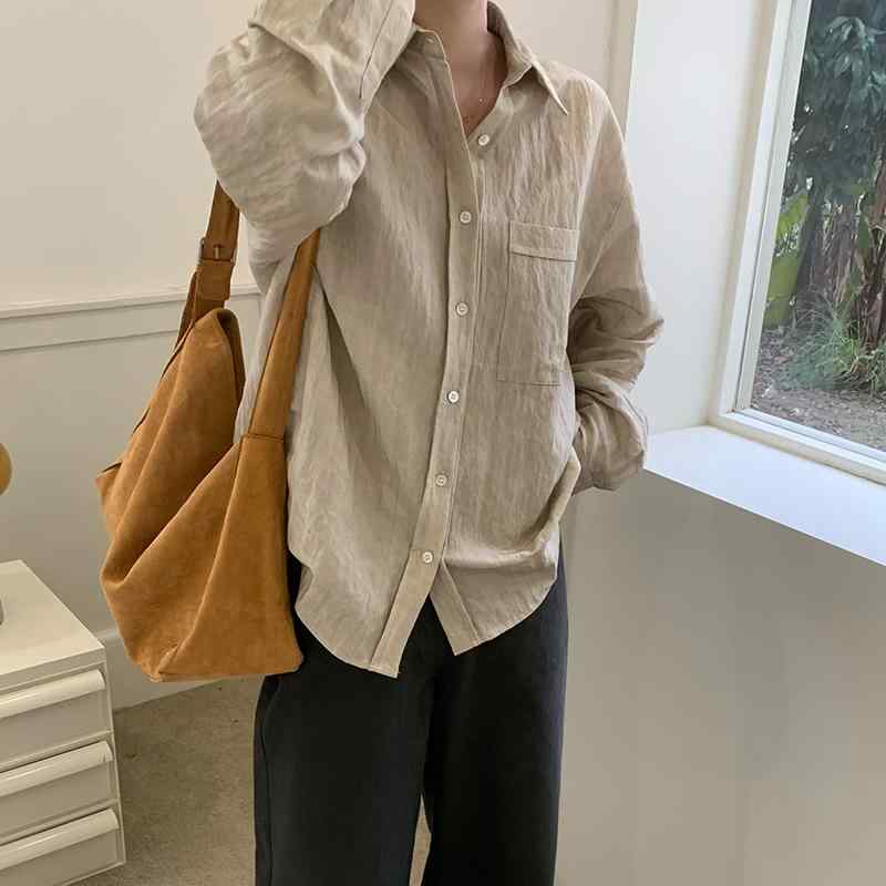 プルオーバー レディース 歳月 人絹混紡 長袖 POLOのど首 ゆったり ベージュ カーキ 分かりやすい 事務室心地よい
