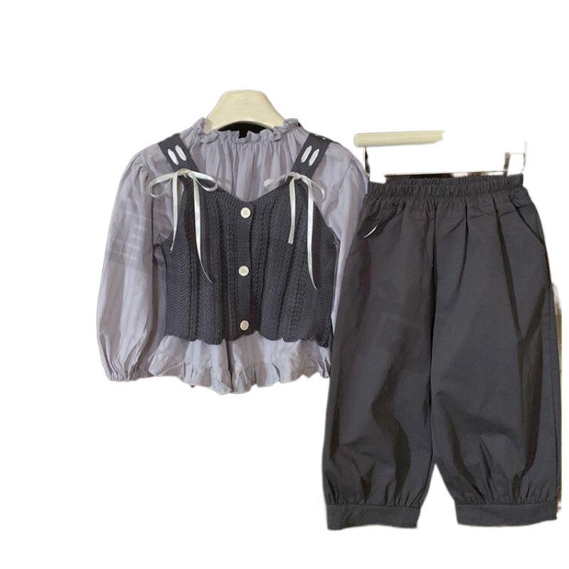 赤ちゃん服 セットアップ 長袖プルオーバー 編み物キャミソール 心地よい 3点仕掛ける 御姉さん ガールズ 秋冬 木耳フラウンス襟 愛くるしげ 今めかしい 普段着