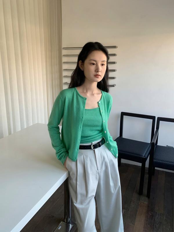 編み物 レディース 春物 合奏団 絨毛 ジレー トップス ニットソー 長袖 遊撃手丈 ゆったり ラウンドのど首 心地よい 愛くるしい 韓国 象牙色 黄色 青碧 薄墨色 緑であること3
