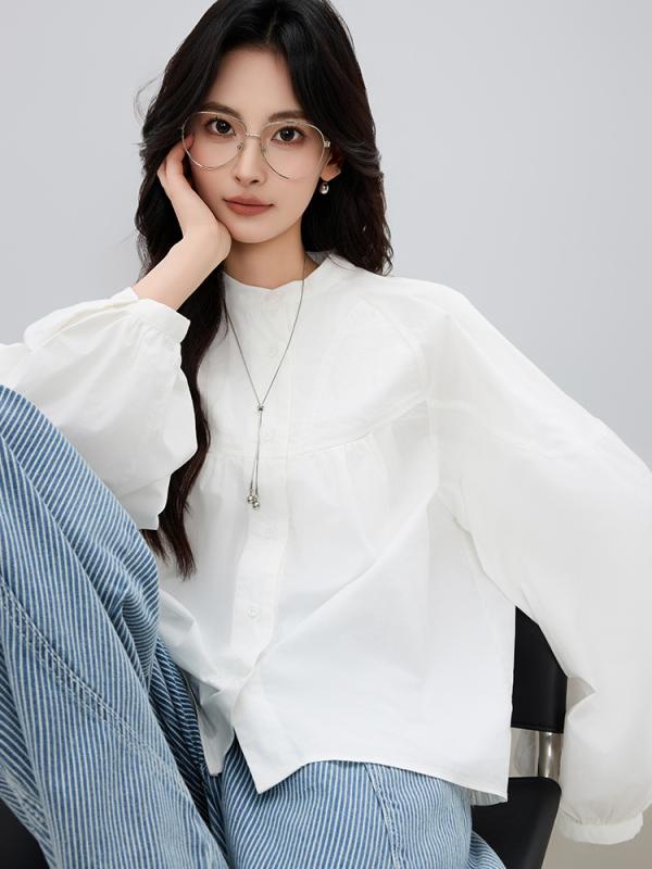 ティーシャツ レディース 春夏 フレンチ表現スタイル 長袖 綿織物 ギャザー ゆったり 体型取りまかなう トップス 白いこと