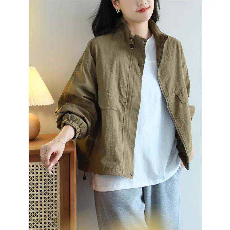 上衣 レディース ゆったり 韓国 心地好い 長袖 上衣 前掛け 普段使い走り 読みもの返り咲き 綿 薄墨色 緑 カーキ 黒いこと 杏