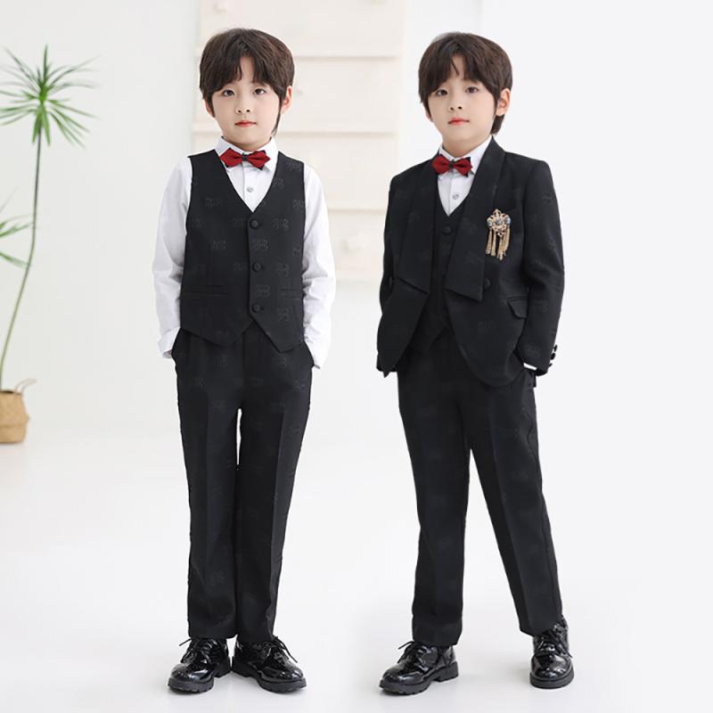 赤ちゃん用背広 お坊っちゃん フォーマル 3点仕掛ける (上衣 より良い ズボン下) 赤ちゃん キッズ 花むこ 告げ知らせる会 御芽出度 卒園式 はいり込む式 卒式 長袖 ポリエステル 黒いこと