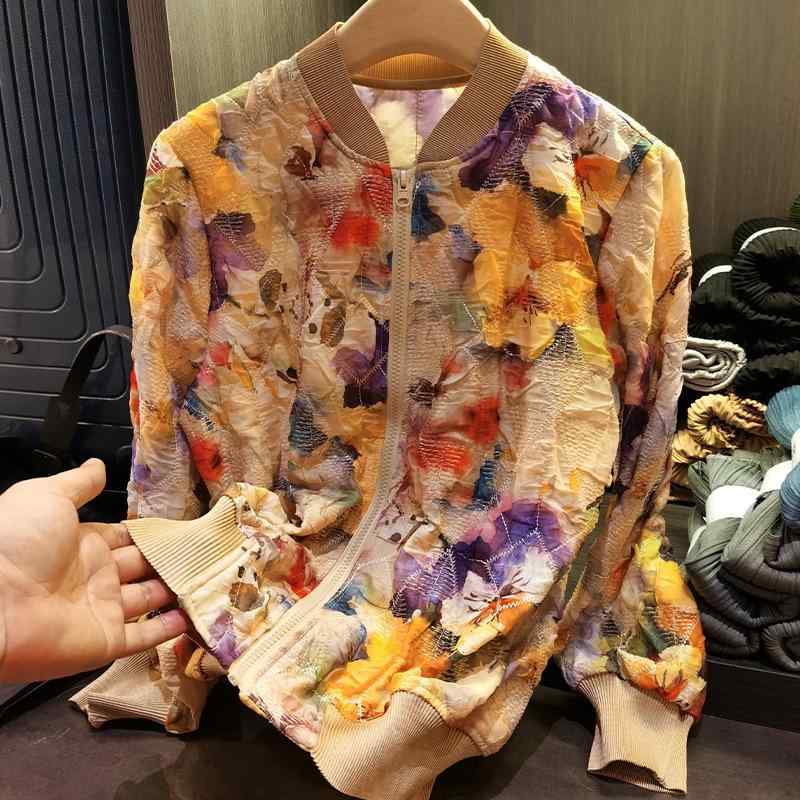 上衣 レディース 照明ランプ色合い 花柄刷り上げる ベイスボール服風 アウター 筋目 長袖 ジップアップ ジレー トップス 黄色 青色 緑であること ゆったり 普段使い走り 通い