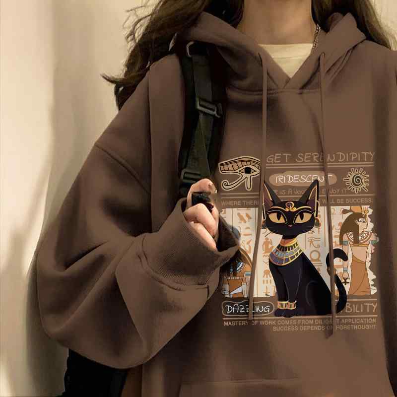 パーカー レディース 美式 レトロ 赤銅色 ゆったり トップス 長袖 年月冬 猫 毛の荒物 刷り上げる 薄っぺら 朦々たる S M L XL 2XL 3XL 愛くるしげ
