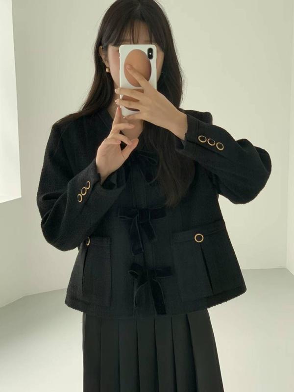 上衣 レディース 秋冬 韓国 心地よい アウター 黒いこと ゆったり Vのど首 長袖 朦々たる ポリエステル 好いたらしいめ 愛くるしい3