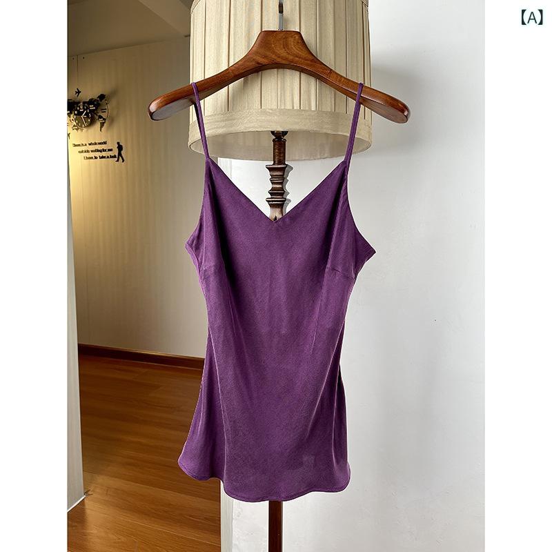 キャミソール レディース 亭主もち服 銅アンモニア水衣料繊維 Vのど首 貯蔵タンクとっ始め か細い相応う 下着類 トップス 夏 薄っぺら 紫色 パープル カーキ 黒いこと 象牙色 S M L XL