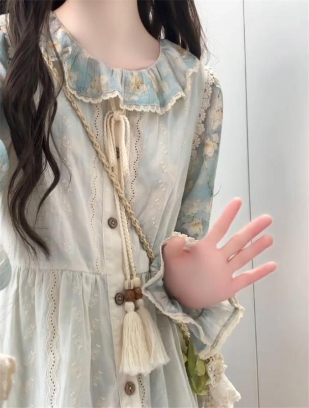 衣裳 レディース 春夏 花柄 キャミソール衣裳 セットアップ 小っちゃい A伝達ルート 長袖 膝丈 ポリエステル 韓国 愛くるしい 高見せかけ 会う約束 お呼ばれ