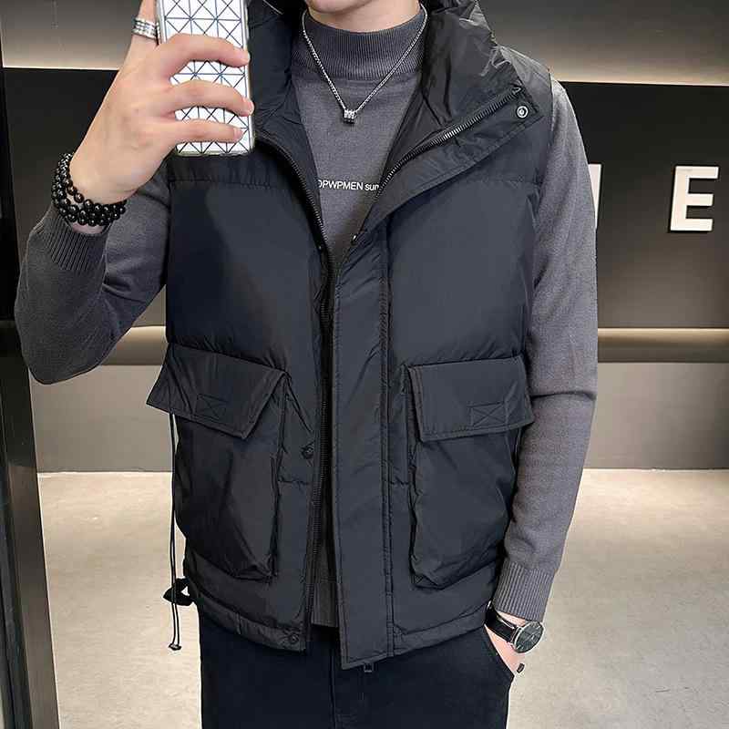 落ち込むより良い 成人男性用 冬 立襟 ?? 無袖 中綿 防寒 薄墨色 黒 カーキ