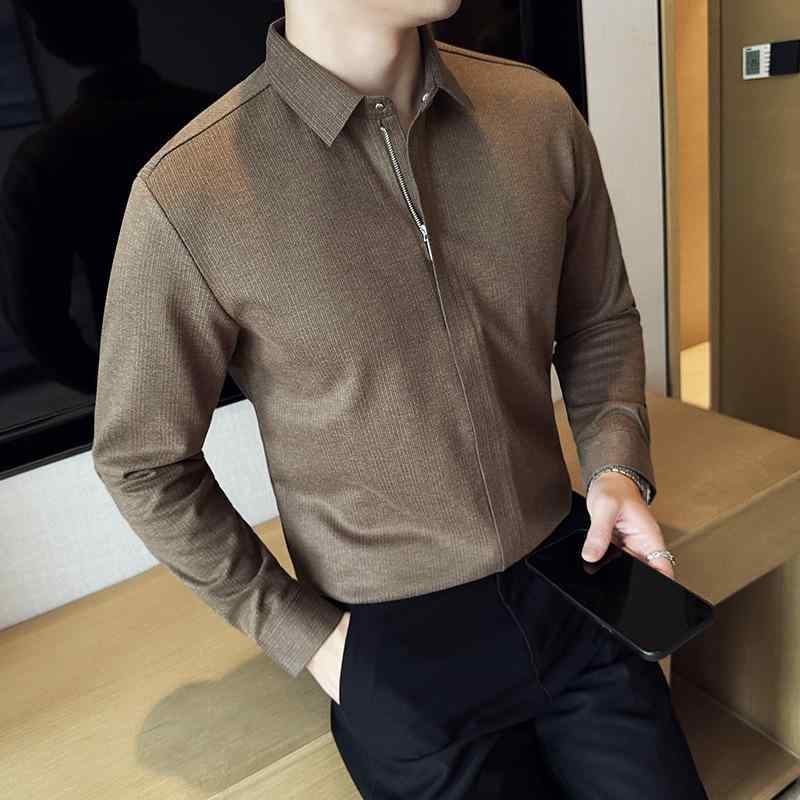 ティーシャツ メンズ 成人男性用 秋冬 フランネルティーシャツ 長袖 トップス 襟付き添い人 修身 朦朦たる 普段使い走り 御部屋着  化繊混紡 形様釣り合い 靉靆たる薄墨色 黒いこと ベージュ 珈琲3
