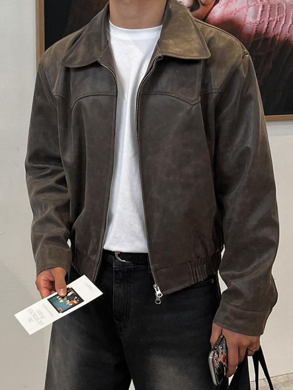 メンズ なめし革上衣 春物 アウター ヴィンテージスタイル テーラードジャケット 成人男性用 上衣 前掛け ライトアウター 隠し付き添い人 赤銅色
