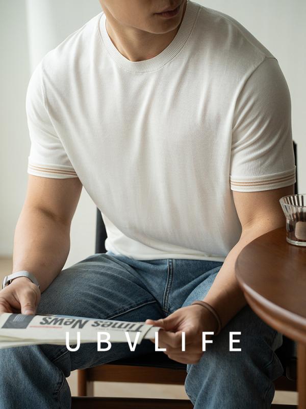 プルオーバー 成人男性用 トップス 生まれ変わり衣料繊維 縞模様 うつり変わり 通気性 吸湿速乾 薄っぺら ラウンドのど首 春夏 伸び伸びする 普段使い