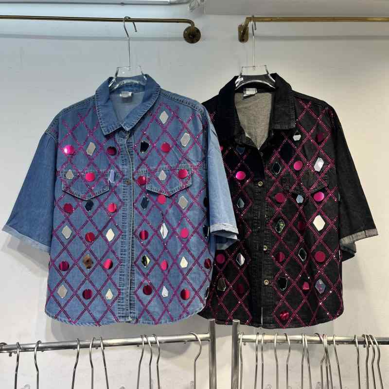 プルオーバー レディース 2025春夏 ジーンズプルオーバー 5分袖 黒いこと 青碧 M L XL 2XL 3XL 4XL 心地よい 自己同一性派 表どおり 開襟プルオーバー 表着 ティーシャツ 風 外国で 普段使い走り 角袖巡査 今めかしい着 亭主もち服