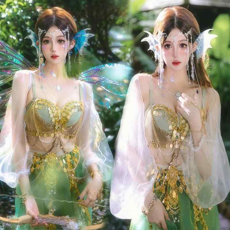 御召しもの レディース マーメイド姫 人魚 お姫様 ポリエステル 御化け 仙女 一こま 映画化 開襟ティーシャツ トップス スコート 髪の毛添え物 18-24歳 熱っぽい写真フィルム