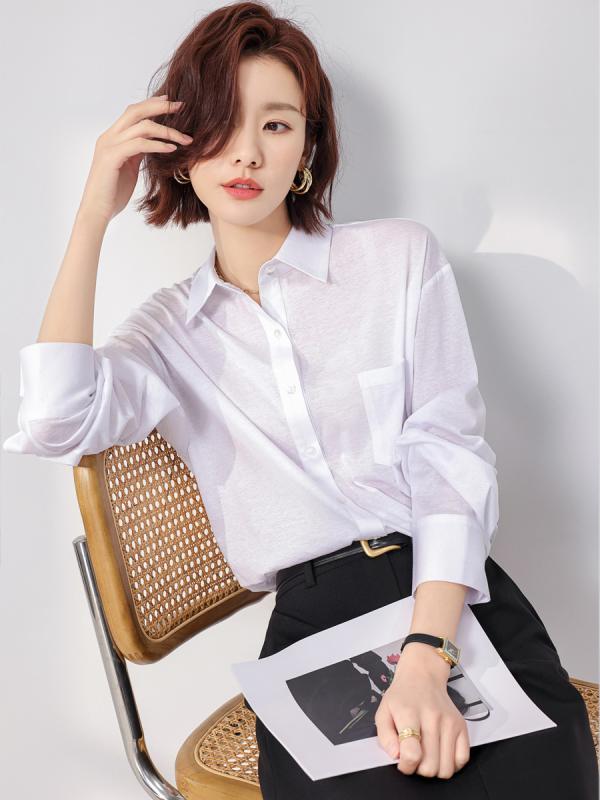 プルオーバー レディース 春夏 薄っぺら 桑蚕糸 リネン 衣嚢付き添い人 綿織物 長袖 トップ ゆったり 分かりやすい 好いたらしいめ トップス 白 黒3