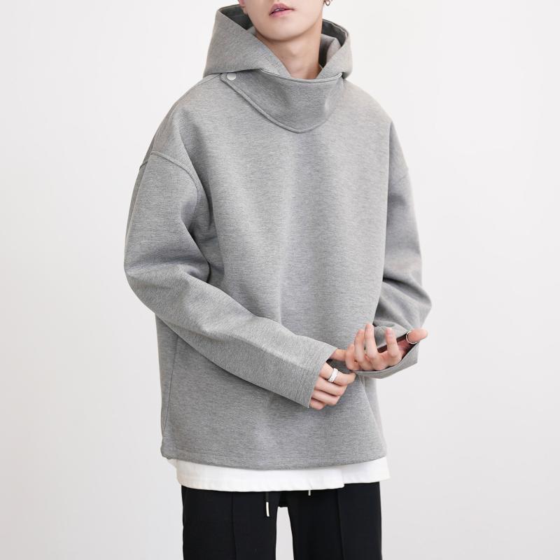 流汗 メンズ 秋冬 韓国 晴れ晴れしい感 立襟 あき場所綿織物 ティーシャツ トップス 長袖 ゆったり 御部屋着 普段使い走り 心地好い 表現スタイル 薄墨色 黒いこと系