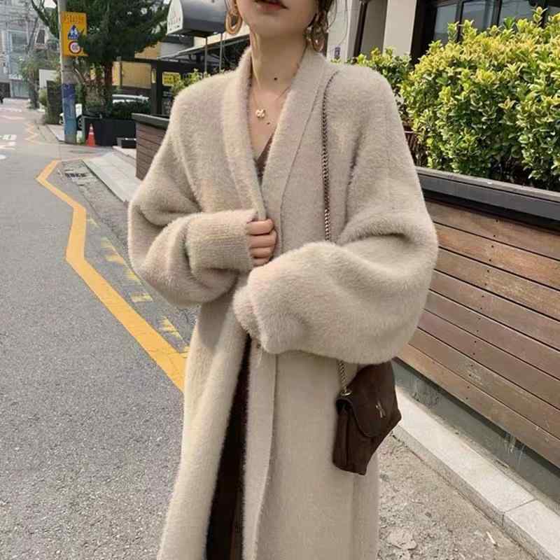 ジレー レディース 編み物 秋冬 朦朦たる ロング丈 Vのど首 ゆったり アウター 羽織り 長袖 人付き合い冷感 ポリエステル 無地 サクラ色系 白 黒 緑 珈琲色 普段使い走り 御部屋着